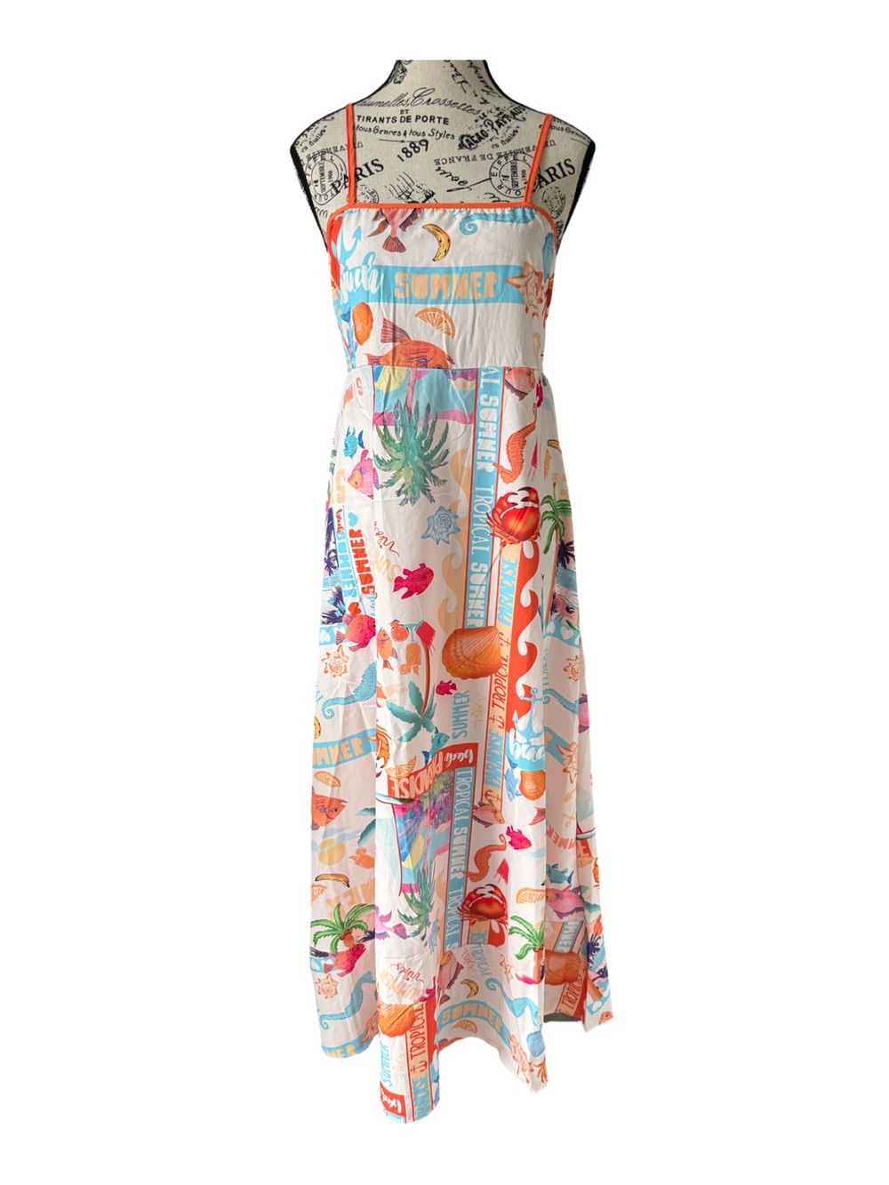 Rosa Clothing Delphine Tropical Islands Print Flare Swing Dress NWT Size L